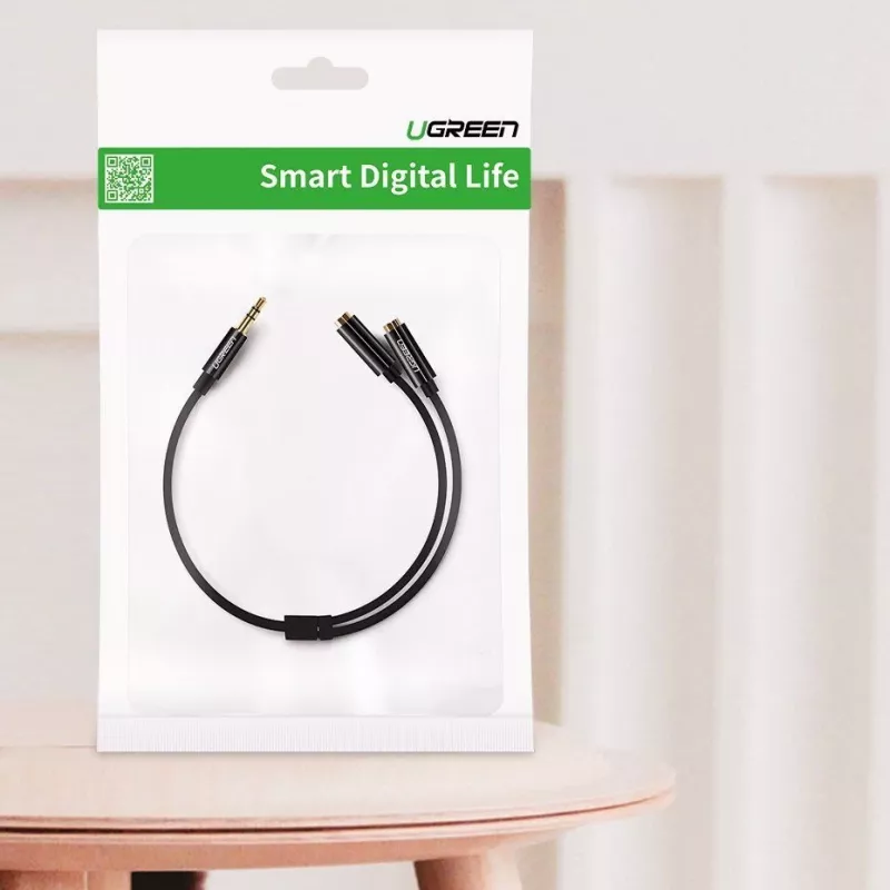 UGREEN cabo divisor de auscultadores de 3,5mm AUX divisor em Y 25cm preto (20816)