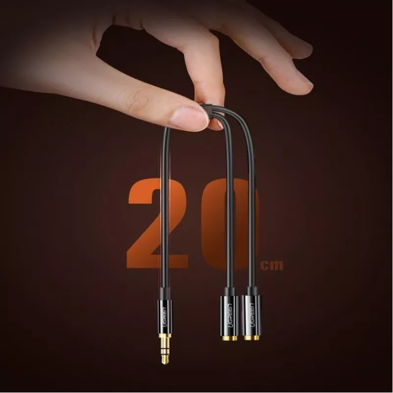 UGREEN cabo divisor de auscultadores de 3,5mm AUX divisor em Y 25cm preto (20816)
