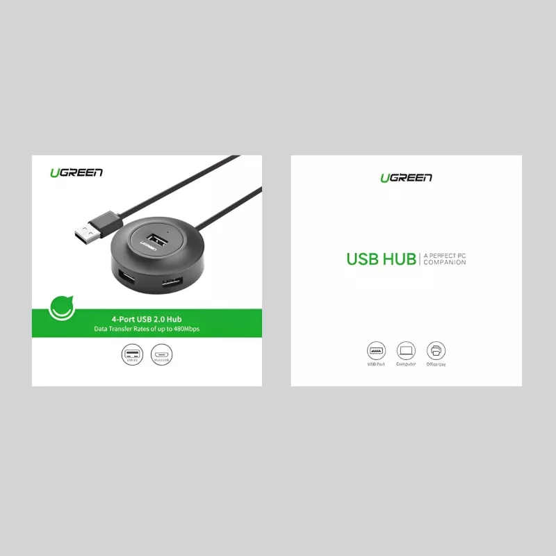 Hub UGREEN 4-em-1 USB 2.0 (20777) - preto