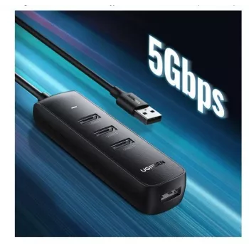 UGREEN Hub USB 4 em 1 com 4x USB-A 3.0 PD DC 12V 0,25m preto (CM416 10915)