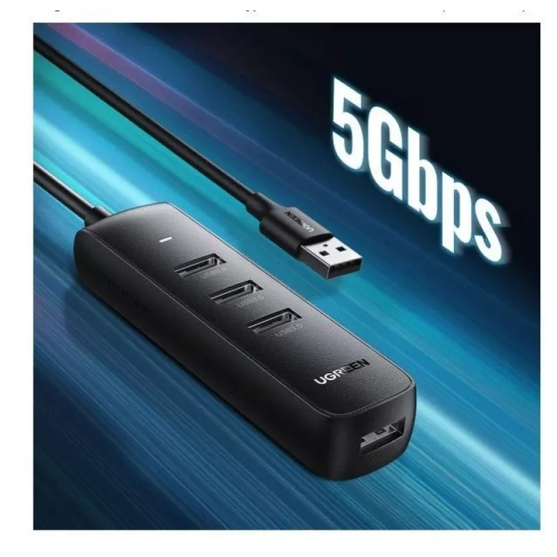 UGREEN Hub USB 4 em 1 com 4x USB-A 3.0 PD DC 12V 0,25m preto (CM416 10915)