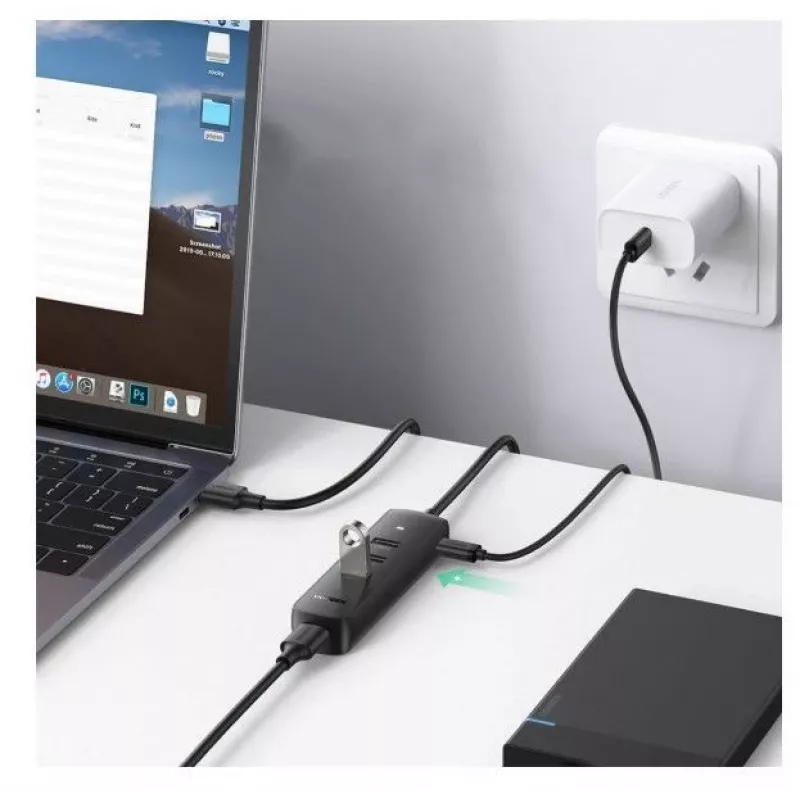 UGREEN Hub USB 4 em 1 com 4x USB-A 3.0 PD DC 12V 0,25m preto (CM416 10915)