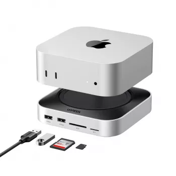 UGREEN 65487 USB-C 11-in-1 Docking Station para Mac Mini M4/M4 Pro com slot M.2-SSD, Space Grey