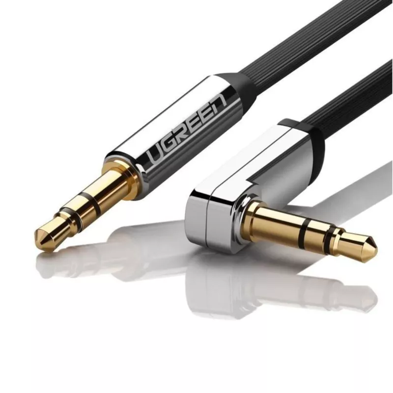 UGREEN AV119 Cabo auxiliar plano de 3,5 mm com ficha angular, 2 m - preto/prateado