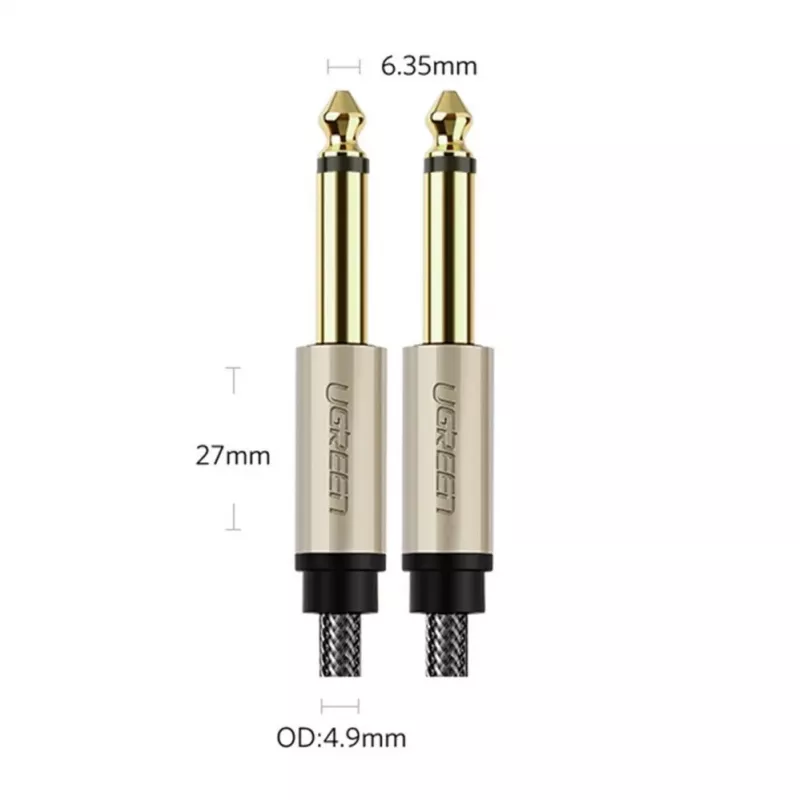Cabo UGREEN AV128 10639 mono TS 6,35mm jack para 6,35mm jack 3m - cinzento
