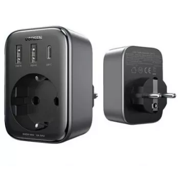 UGREEN CD314 carregador GaN 30W com 2 USB-A, 1 USB-C e 1 tomada AC, ficha EU, preto