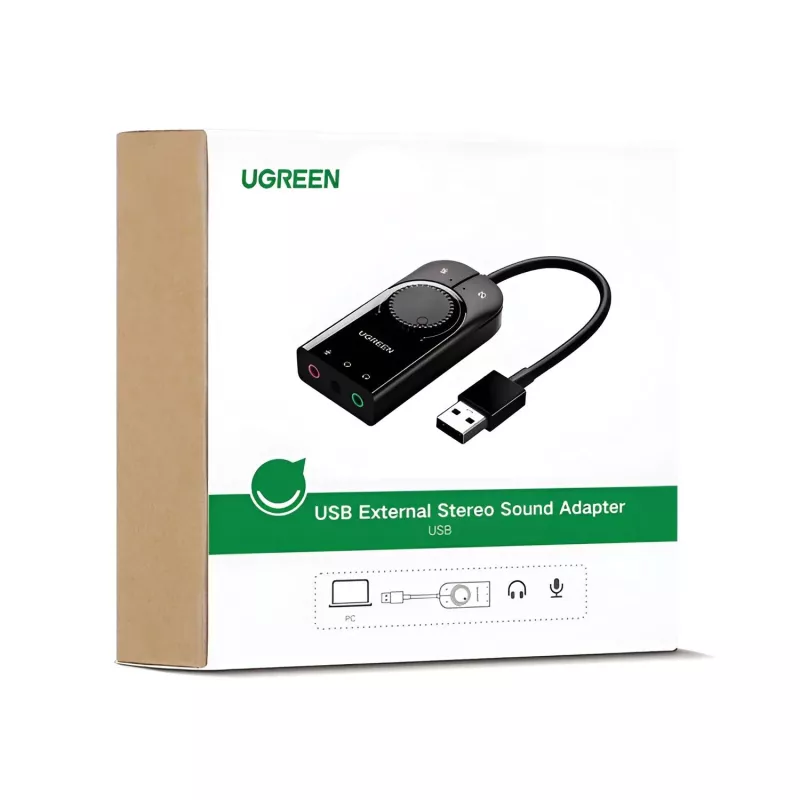 UGREEN CM129 Adaptador de som estéreo externo USB-A para 3,5mm - Preto