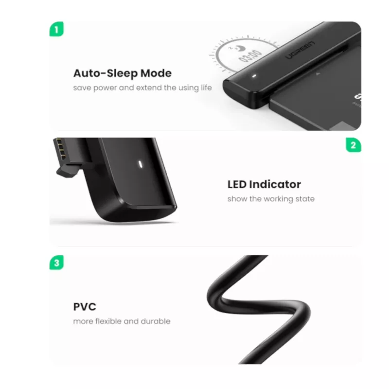 UGREEN CM321 Cabo conversor USB-C para HDD/SSD SATA de 2,5 polegadas 5Gbps preto