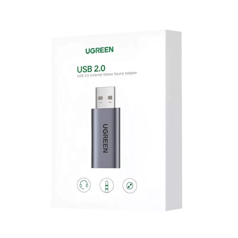UGREEN CM383-80864 Adaptador de som externo USB-A para conector de áudio de 3,5 mm - prateado