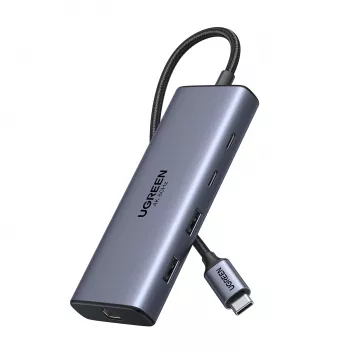 Hub Ugreen CM639 USB-C 10 em 1 com 2x HDMI, 2x USB, RJ45, SD/TF, PD 100W