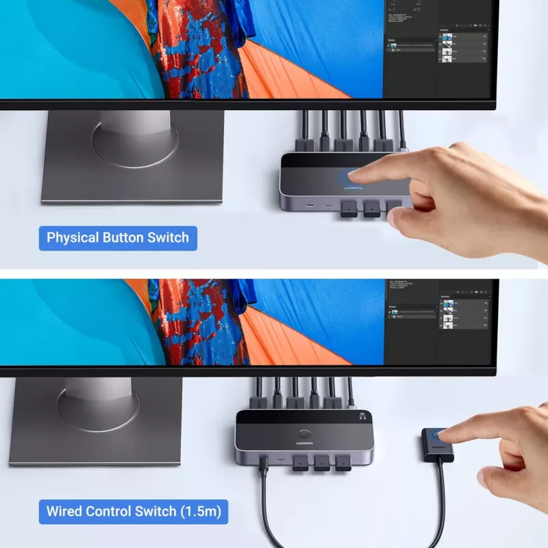 Comutador KVM UGREEN CM664 HDMI 2x1 4K@60Hz preto