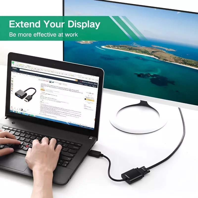 Conversor UGREEN DisplayPort macho para VGA fêmea, adaptador ativo, Full HD 1080p, banhado a ouro, preto
