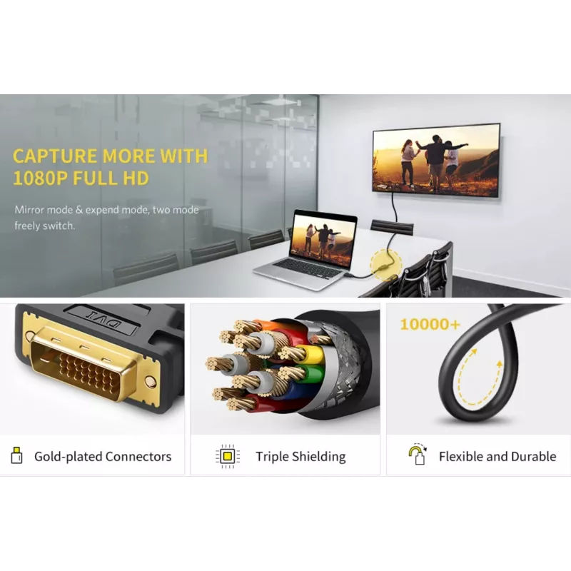 Adaptador de cabo UGREEN DVI para HDMI 15cm macho para fêmea 1080p Full HD Preto
