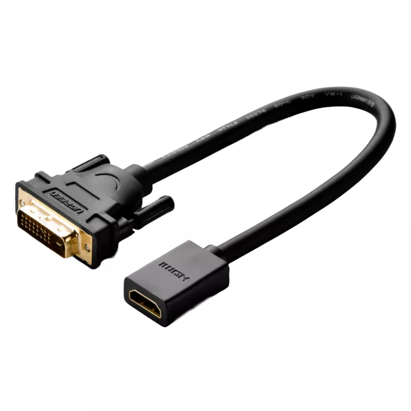 Adaptador de cabo UGREEN DVI para HDMI 15cm macho para fêmea 1080p Full HD Preto