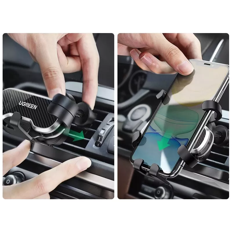 UGREEN Suporte de telemóvel Gravity Auto para painel e para-brisas, suporte universal para smartphone com ventosa forte, rotação 360°, braço telescópico, desbloqueio com um botão, preto