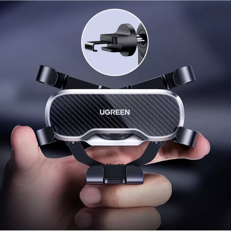 UGREEN Suporte de telemóvel Gravity Auto para painel e para-brisas, suporte universal para smartphone com ventosa forte, rotação 360°, braço telescópico, desbloqueio com um botão, preto