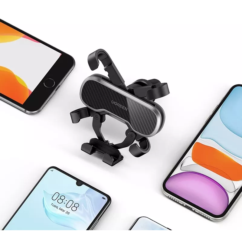 UGREEN Suporte de telemóvel Gravity Auto para painel e para-brisas, suporte universal para smartphone com ventosa forte, rotação 360°, braço telescópico, desbloqueio com um botão, preto