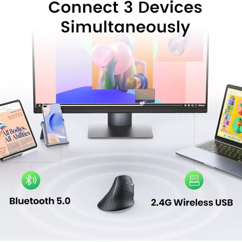 UGREEN Rato vertical multimodo Bluetooth e 2.4G sem fios – preto