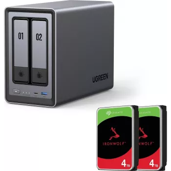 UGREEN NASync DXP2800 NAS de 2 baías com 8TB (2x Seagate IronWolf 4TB), Intel N100, 2.5GbE
