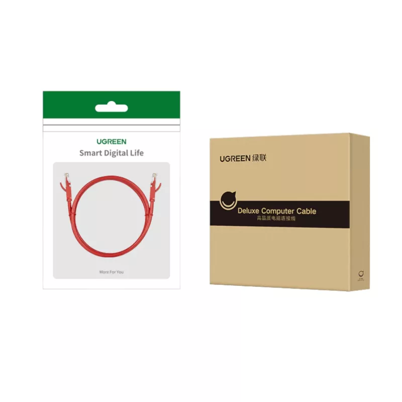 Cabo de rede Ethernet UGREEN RJ45 CAT6 0,5m - Vermelho (1Gbps, 250MHz)