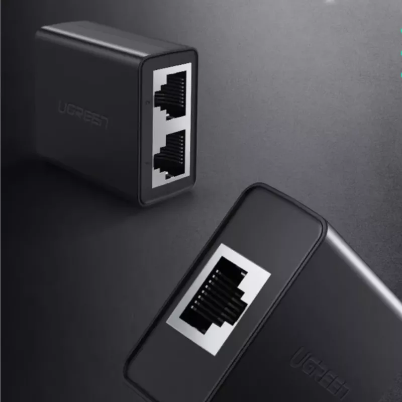Adaptador divisor RJ45 UGREEN pack de 2 (preto) - divisor de rede Ethernet, 1x RJ45 macho para 2x RJ45 fêmea, 100Mbps, compatível com Cat5/Cat5e/Cat6, passivo, Plug & Play