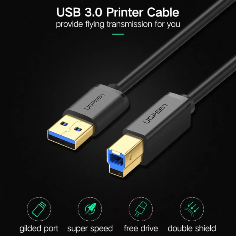 UGREEN US210 cabo USB 3.0 A para B, 2 m, preto