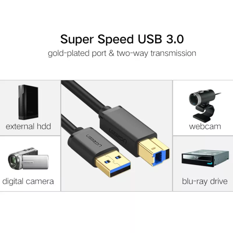 UGREEN US210 cabo USB 3.0 A para B, 2 m, preto