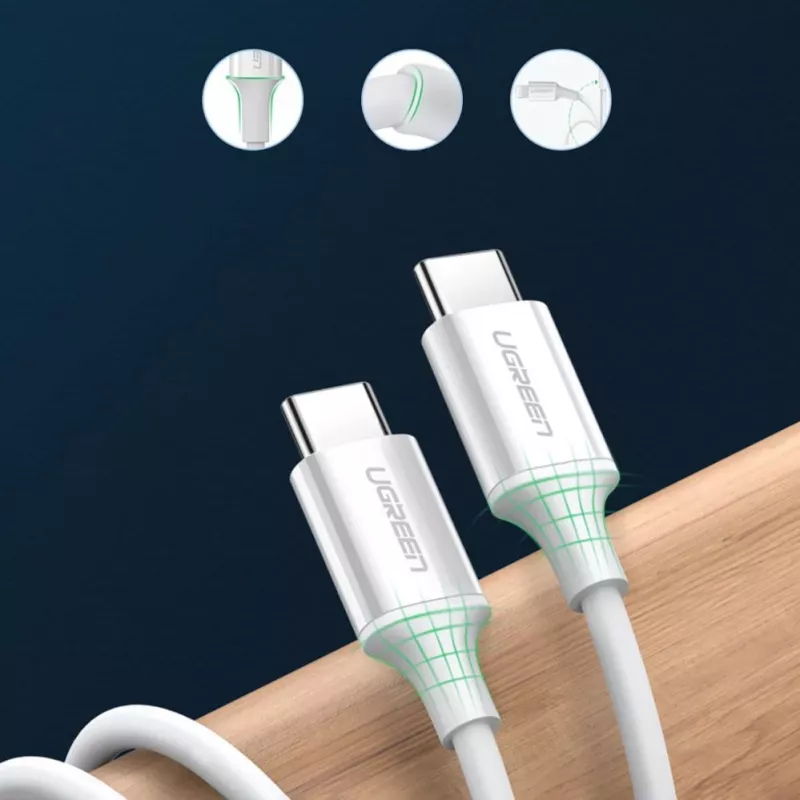 UGREEN US264 Cabo USB-C para USB-C 1m Branco 100W PD QC AFC