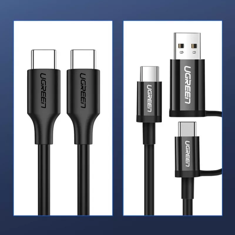 UGREEN US286 Cabo USB-C para USB-C 1m Preto - PD QC 3A 480Mbps