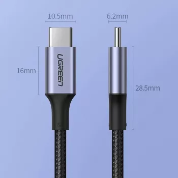Cabo UGREEN US316 USB-C para USB-C 100W 5A 480Mbps 1,5m cinzento