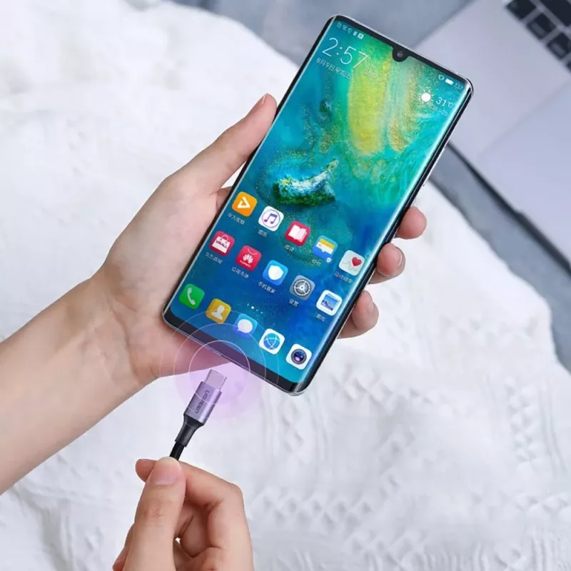 Cabo UGREEN US316 USB-C para USB-C 100W 5A 480Mbps 1,5m cinzento