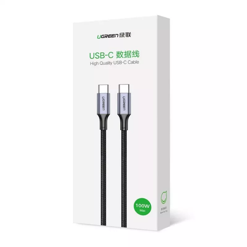 Cabo UGREEN US316 USB-C para USB-C 100W 5A 480Mbps 1m preto