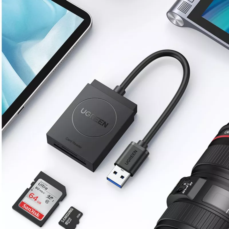 UGREEN Leitor de cartões USB 3.0 com dupla ranhura para cartões SD/TF – transferência de dados de 5 Gbit/s