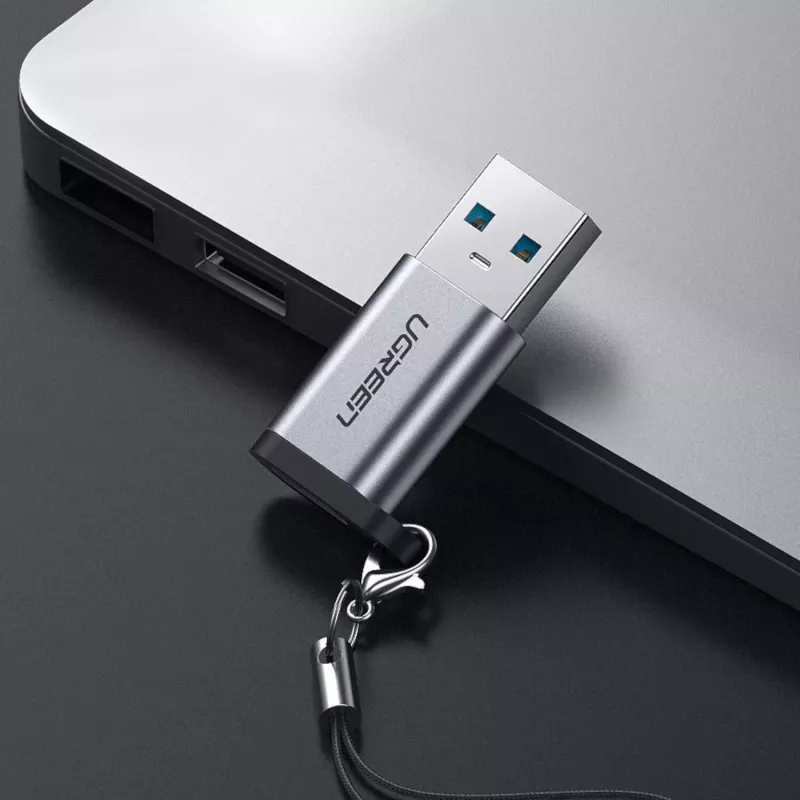 Adaptador UGREEN USB 3.0 macho para Type-C 3.1 fêmea, transferência de dados e carregamento, cinzento espacial