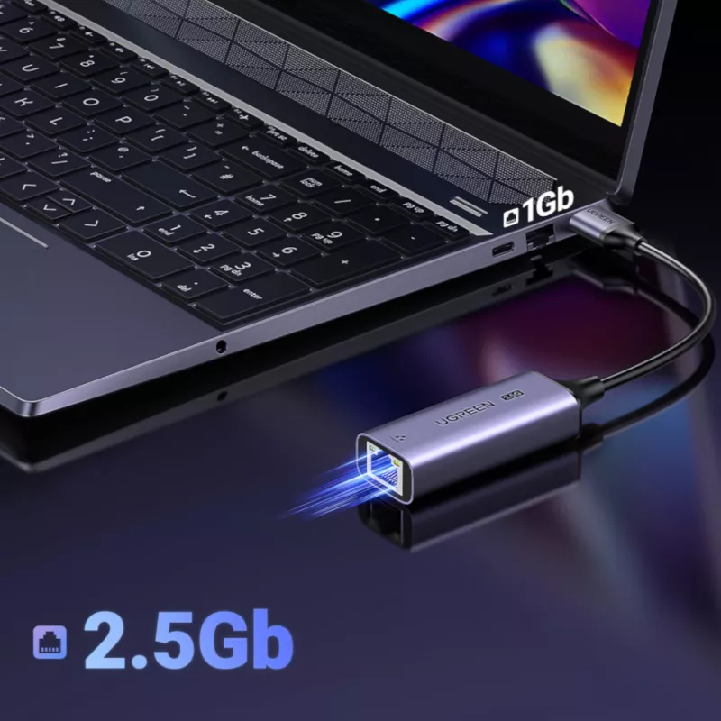 Adaptador UGREEN USB-A 3.2 Gen 1 para Ethernet 2.5G, 2,5 Gbps RJ45 LAN, Alumínio, Space Gray, Plug & Play, Realtek RTL8156B, Cabo de 10 cm