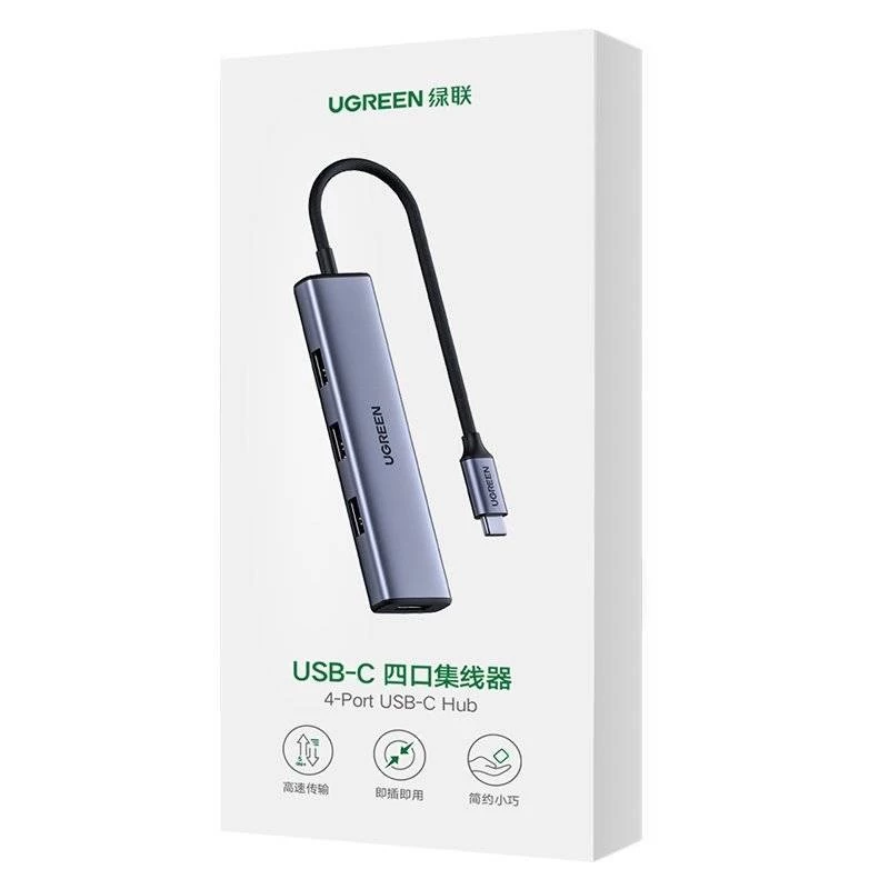 Hub UGREEN USB-C 4 portas USB 3.2 Gen 1 prateado