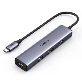 Hub UGREEN USB-C 4 portas USB 3.2 Gen 1 prateado