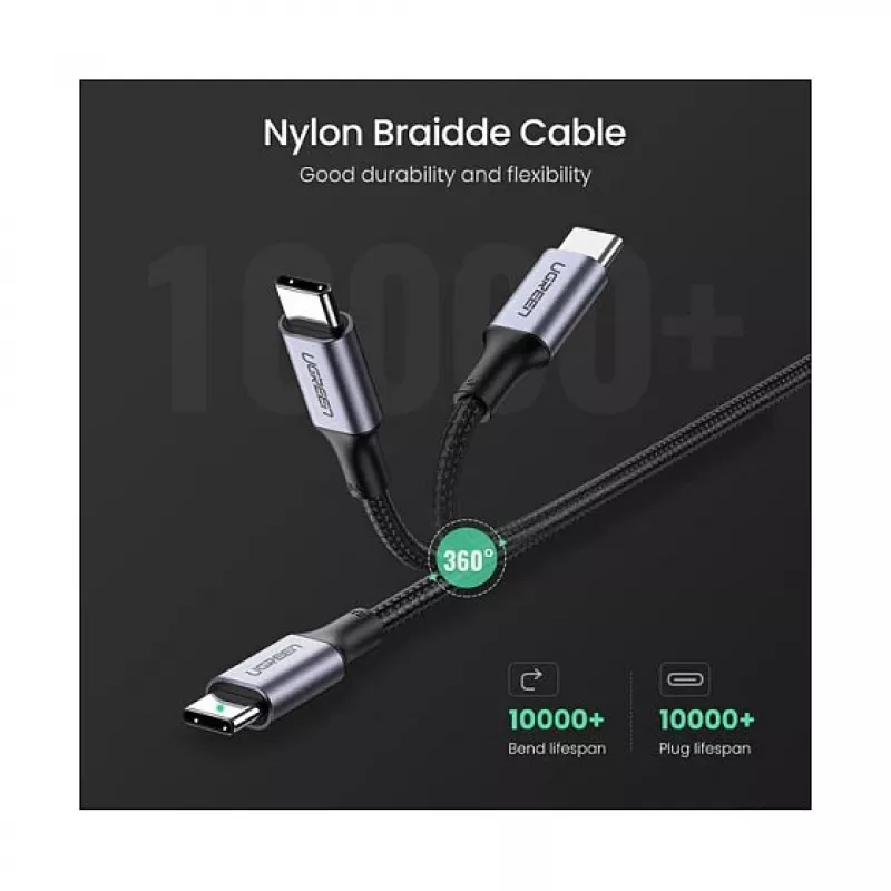 Cabo de carregamento UGREEN USB-C para USB-C 100W em nylon trançado 2m preto