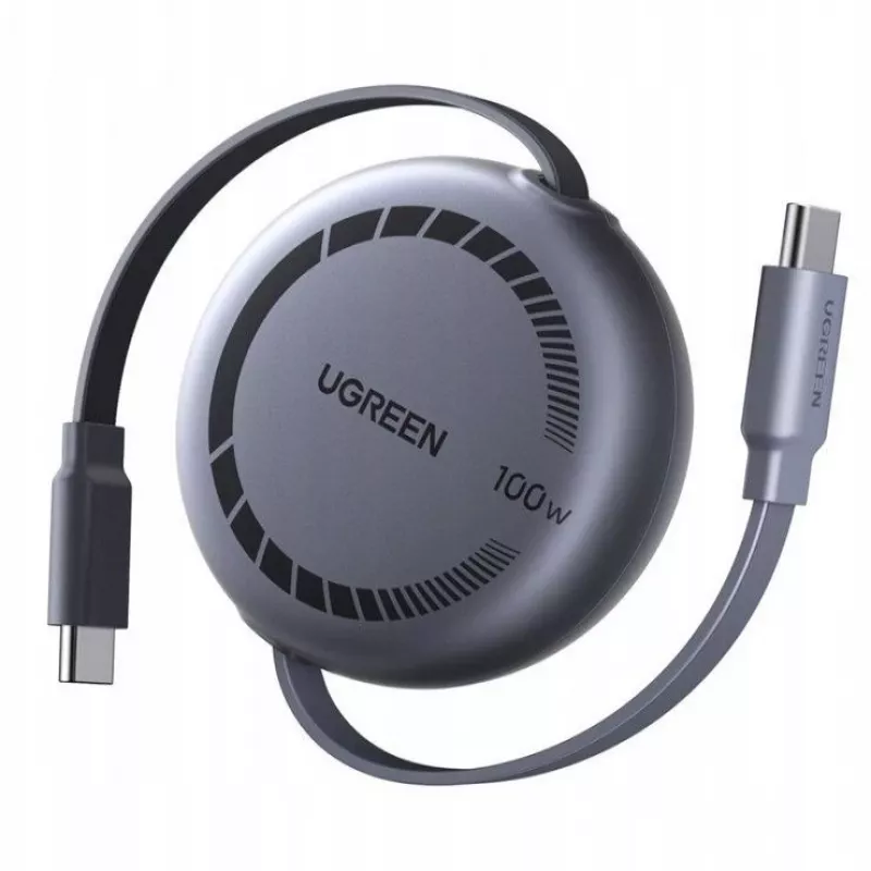 Cabo de carregamento rápido retrátil UGREEN USB-C para USB-C PD 100W 1m preto