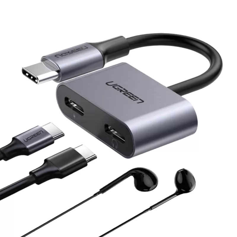 UGREEN Adaptador USB Type-C de áudio duplo e carregamento (15W PD, splitter 2 em 1)
