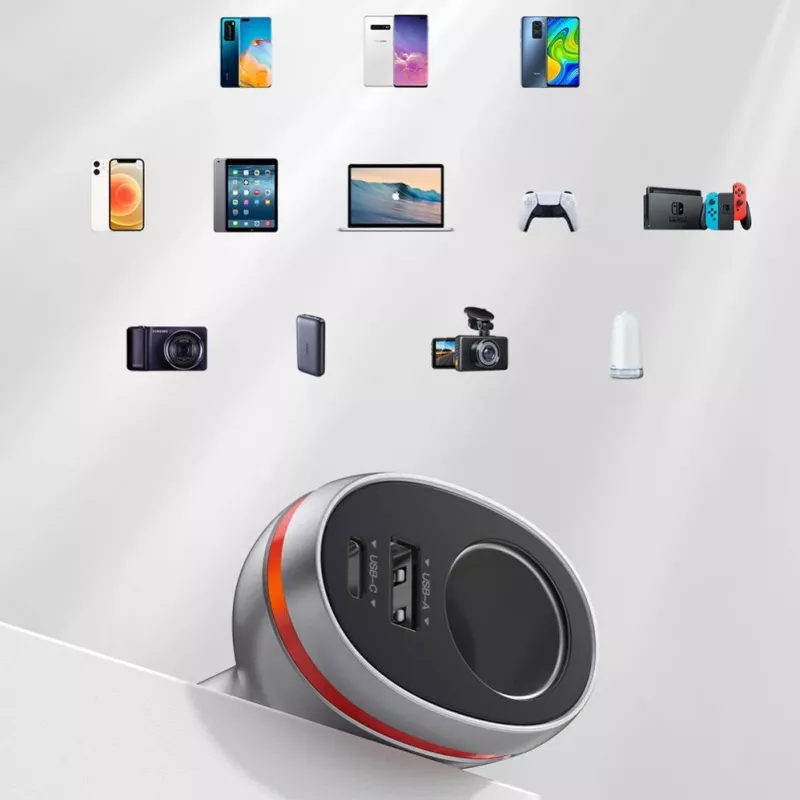 UGREEN carregador de automóvel USB Type-C / USB QC PD 24W com tomada de isqueiro 12V prateado (CD204)