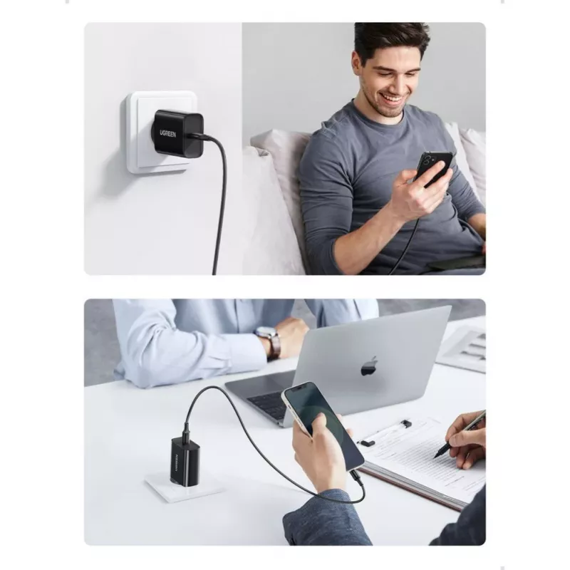 Carregador de parede UGREEN USB Type-C 20W Power Delivery preto (10191)