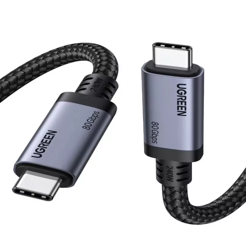 Cabo UGREEN USB4 USB-C para USB-C 240W 40Gbps 16K@60Hz 80Gbps Compatível com Thunderbolt 4 1m Nylon Entrançado