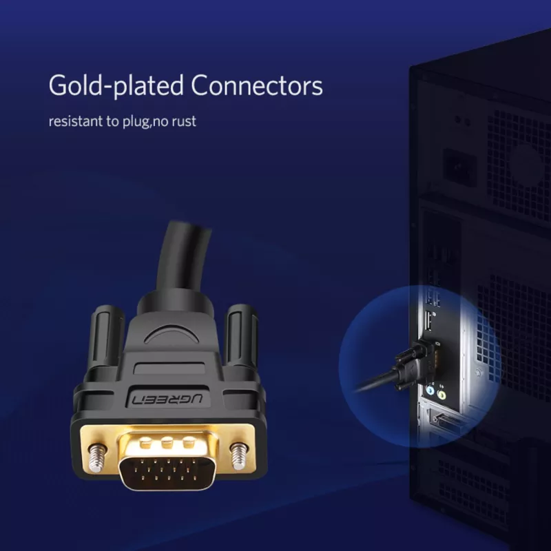 UGREEN VG101 Cabo VGA macho para macho 3M – banhado a ouro, duplo ferrite, Full HD 1080p