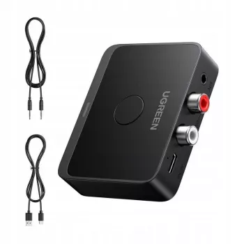 UGREEN 55545 Recetor de áudio Bluetooth 6.0 LDAC Hi-Res com saída AUX de 3,5 mm e 2x RCA, preto