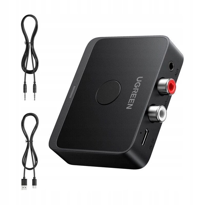 UGREEN 55545 Recetor de áudio Bluetooth 6.0 LDAC Hi-Res com saída AUX de 3,5 mm e 2x RCA, preto