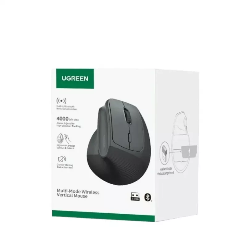 UGREEN Rato vertical sem fios, 2,4 GHz / Bluetooth 5.4, DPI ajustável, preto