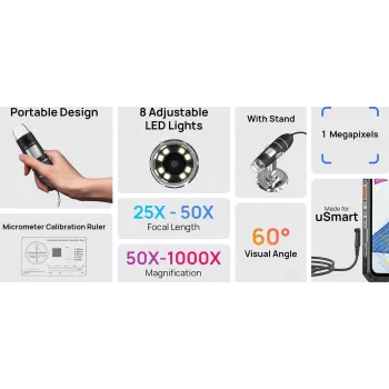 Microscópio digital ULEFONE uSmart C01 50x-1000x 2MP USB-C