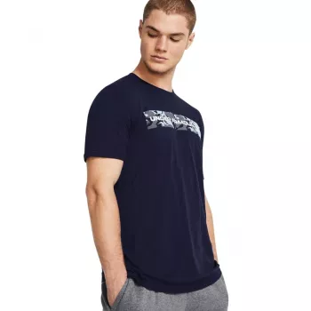 Under Armour T-shirt de manga curta com risca no peito Camo para homem azul-marinho