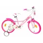 Bicicleta infantil Unicorn 16 polegadas com rodas de apoio, cesto e assento para boneca – branco/rosa